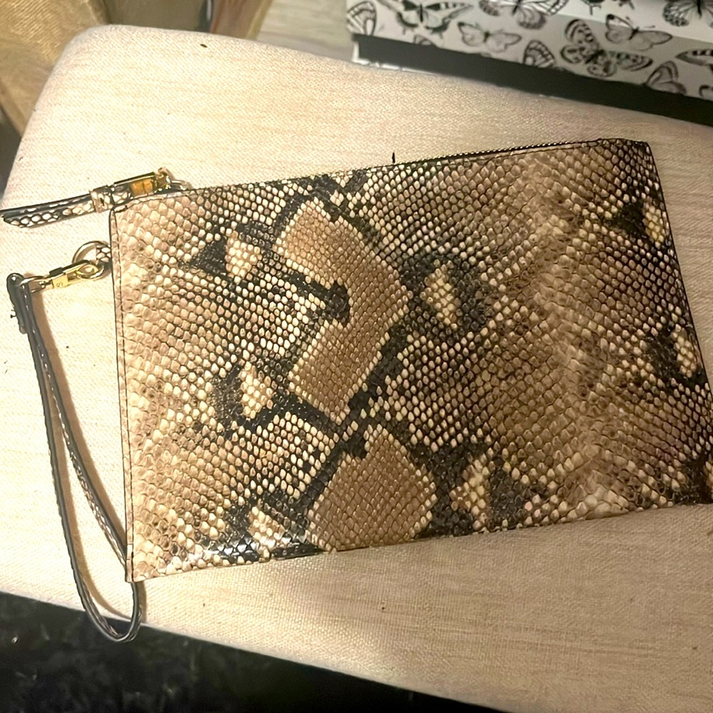 Brown & tan snakeskin style wristlet